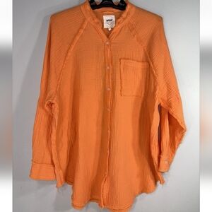 Aerie Pool to Party Coverup Simply Orange Gauze Blouse Size Medium EUC